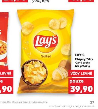 Kaufland Lay´s chipsy / stix nabídka