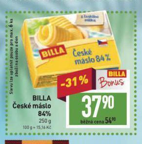 Billa České máslo nabídka