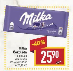 Billa Milka čokoláda nabídka