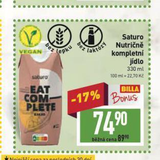 Billa Saturo nutričně kompletní jídlo nabídka