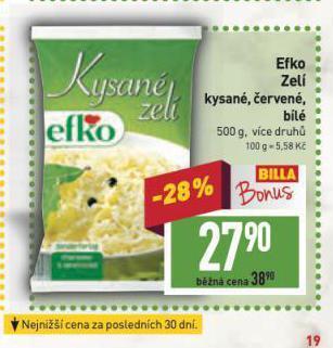 Billa Efko zelí nabídka