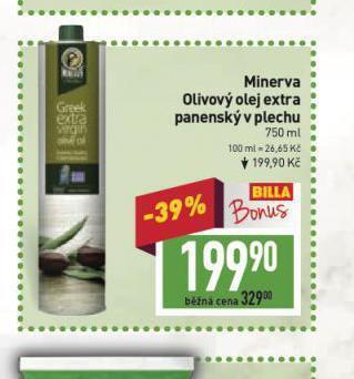 Billa Minerva olivový olej extra panenský nabídka