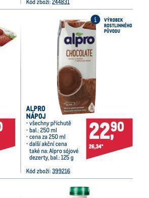 Makro Alpro nápoj nabídka