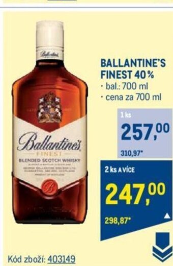 Makro BALLANTINE'S FINEST 40% nabídka