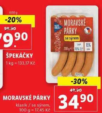 Lidl Moravské párky, 200 g nabídka