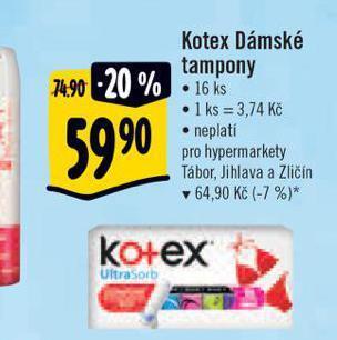 Albert Kotex dámské tampony nabídka