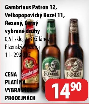Partner Maloobchodní síť Gambrinus Patron 12, Velkopopovický Kozel 11, Řezaný, Černý vybrané druhy nabídka