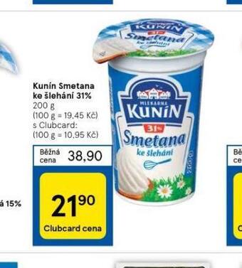 Tesco Kunín smetana ke šlehání 31% nabídka