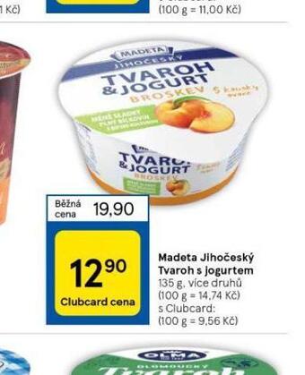 Tesco Madeta jihočeský tvaroh s jogurtem nabídka