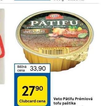 Tesco Veto patifu prémiová tofu paštika nabídka