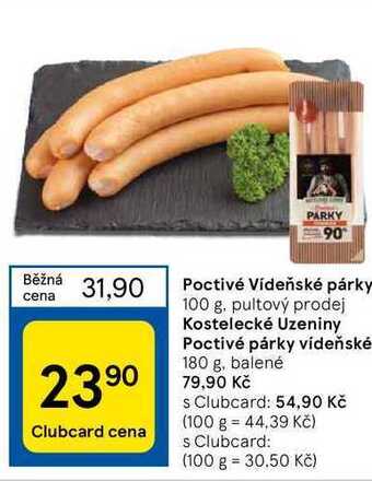 Tesco Poctivé vídeňské párky 100 g nabídka