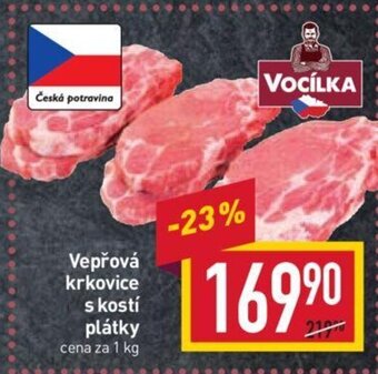 Billa Vepřová krkovice s kostí plátky cena za 1 kg nabídka