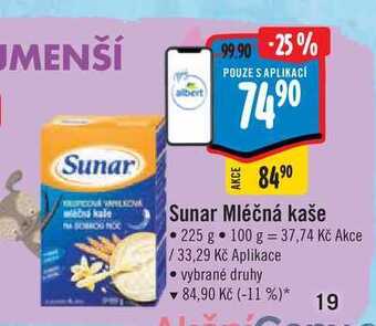Sunar mléčná kaše, 225 g
