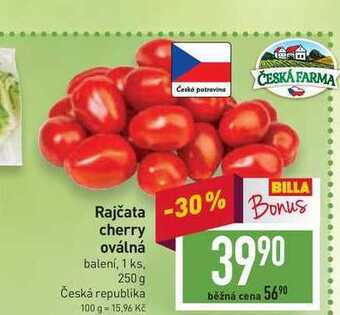 Billa Rajčata cherry oválná balení, 1 ks, 250 g nabídka