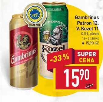 Billa Gambrinus patron 12 0,5l, plech nabídka