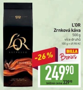 Billa L'OR Zrnková káva 500 g nabídka