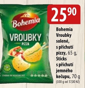 Bala Bohemia Vroubky solené, s příchutí pizzy, 65 g, Sticks s příchutí jemného kečupu, 70 g nabídka