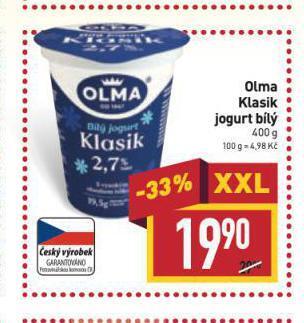 Billa Olma klasik jogurt nabídka