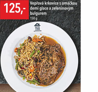 Vepřová krkovice s omáčkou demi glace a zeleninovým bulgurem 150 g
