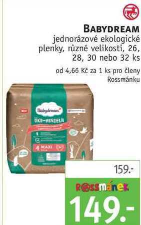 Rossmann Babydream jednorázové ekologické plenky, 26, 28, 30 nebo 32 ks nabídka