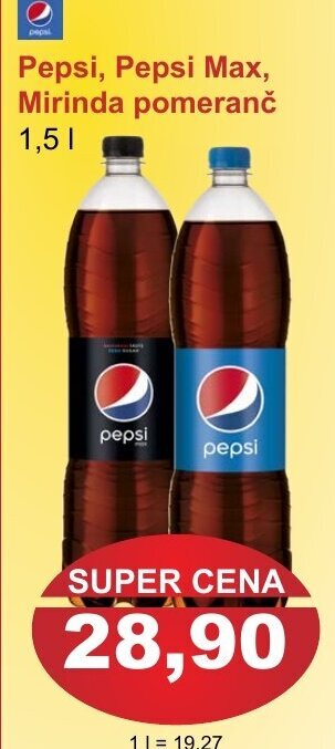 PLUS JIP Pepsi, Pepsi Max, Mirinda pomeranč 1,5L nabídka