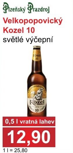 PLUS JIP Velkopopovický Kozel 10 světlé výčepní nabídka