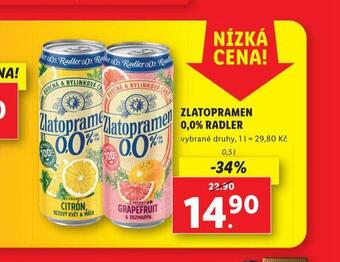Lidl Zlatopramen radler 0,0% nabídka