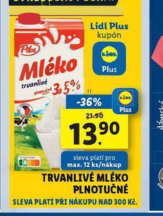 Lidl Trvanlivé mléko plnotučné nabídka