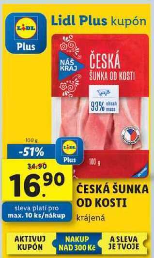 Lidl Česká šunka od kosti, 100 g nabídka