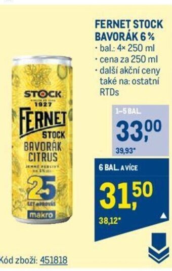 Makro FERNET STOCK BAVORÁK 6% nabídka