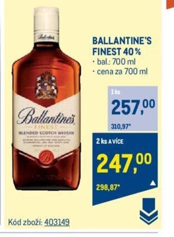 Makro BALLANTINE'S FINEST 40% nabídka