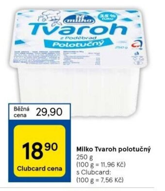 Tesco Milko Tvaroh polotučný 250 g nabídka