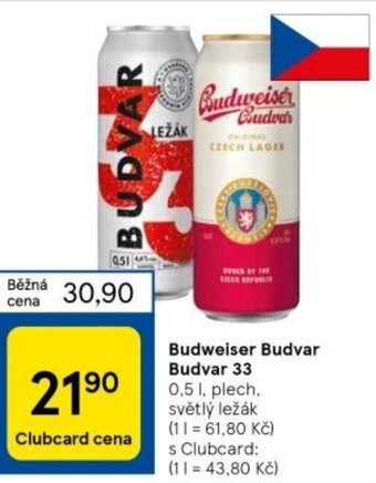 Tesco Budweiser Budvar Budvar 33 0,5 l nabídka