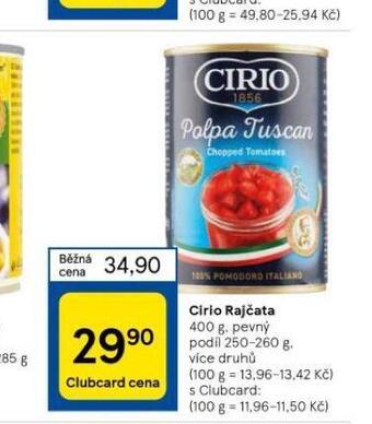 Tesco Cirio rajčata nabídka