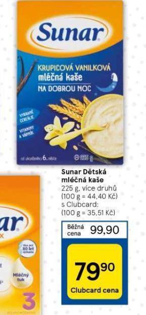 Tesco Sunar dětská mléčná kaše nabídka