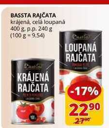 Flop Bassta rajčata krájená, celá loupaná 400 g. p.p. 240 g nabídka