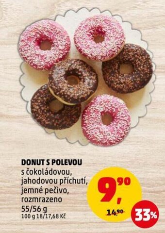 Penny Market DONUT S POLEVOU s čokoládovou, jahodovou příchutí, jemné pečivo, nabídka