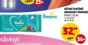 Penny Market DĚTSKÉ VLHČENÉ UBROUSKY PAMPERS Fresh | 52 ks nabídka