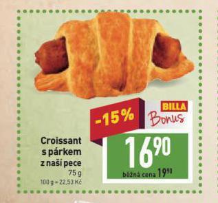 Billa Croissant s párkem nabídka