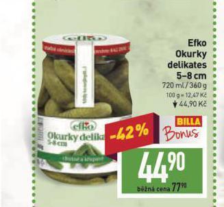 Billa Efko okurky nabídka