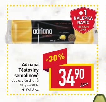 Billa Adriana Těstoviny semolinové nabídka