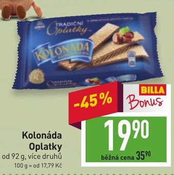 Billa Kolonáda Oplatky nabídka