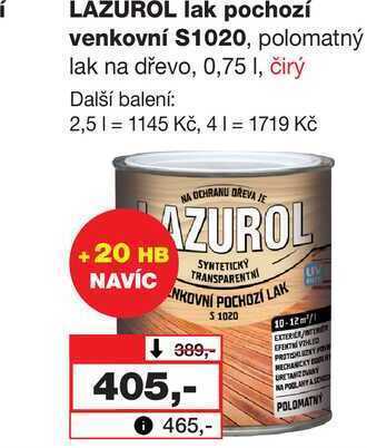 Barvy a laky drogerie Lazurol lak pochozí venkovní s1020, polomatný lak na dřevo, 0,75 l, čirý nabídka