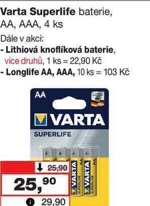 Barvy a laky drogerie Varta superlife baterie, aa, aaa, 4 ks nabídka
