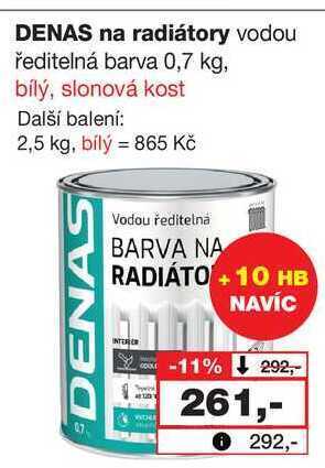 Barvy a laky drogerie Denas na radiátory vodou ředitelná barva 0,7 kg, bílý, slonová kost nabídka