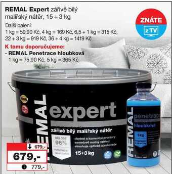 Barvy a laky drogerie Remal expert zářivě bílý malířský nátěr, 15 + 3 kg nabídka
