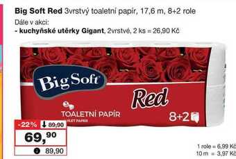 Barvy a laky drogerie Big soft red 3vrstvý toaletní papír, 17,6 m, 8+2 role nabídka