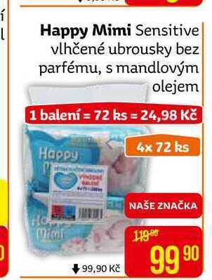 Teta Happy mimi sensitive vlhčené ubrousky bez parfému, s mandlovým olejem 4x72 ks nabídka