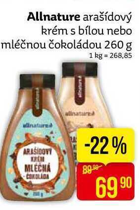 Teta Allnature arašídový krém s bílou nebo mléčnou čokoládou 260 g nabídka