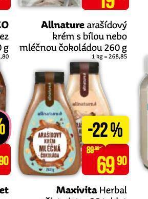 Teta Allnature arašídový krém s bílou nebo mléčnou čokoládou nabídka
